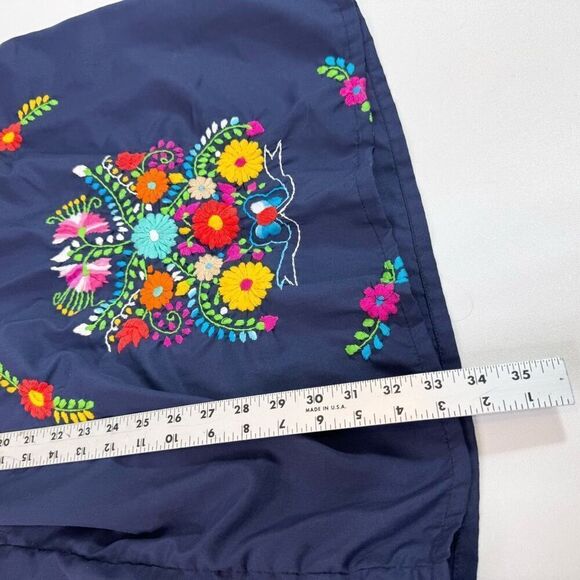 Erica Maree Mini Dress Womens Medium Blue Floral Embroidered Mexican Sleeveless - Picture 6 of 7